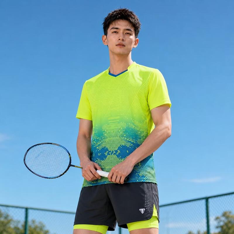 Men s Quick-Dry Breathable V-Neck Sports T-Shirt XL флуоресцентный зеленый