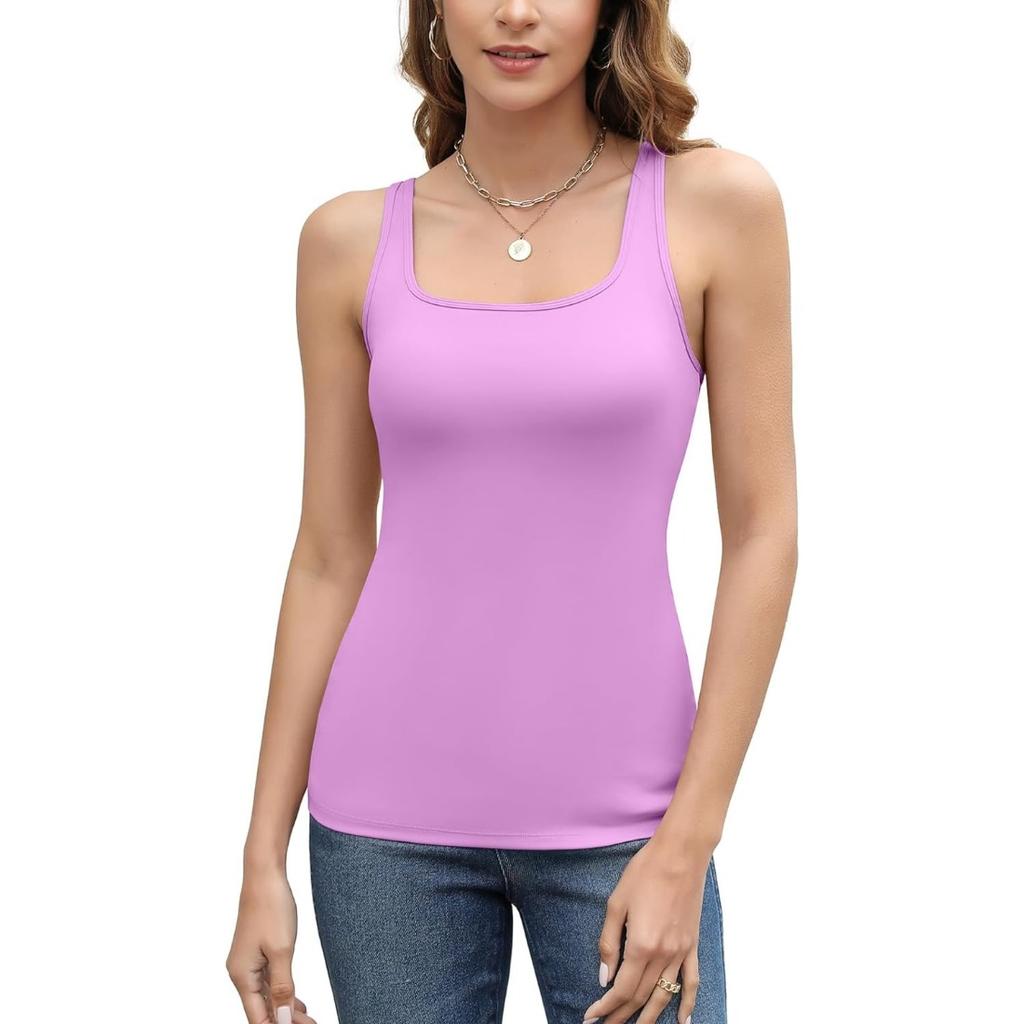 Chamleaks Women's Tank Top with Built In Bras Adjustable Wide Strap Padded Camisole Summer Cami Shirts