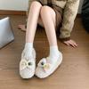 2025 winter new fashion one-pedal velvet versatile bow fluffy shoes popular soft sole comfortable Doudou shoes women