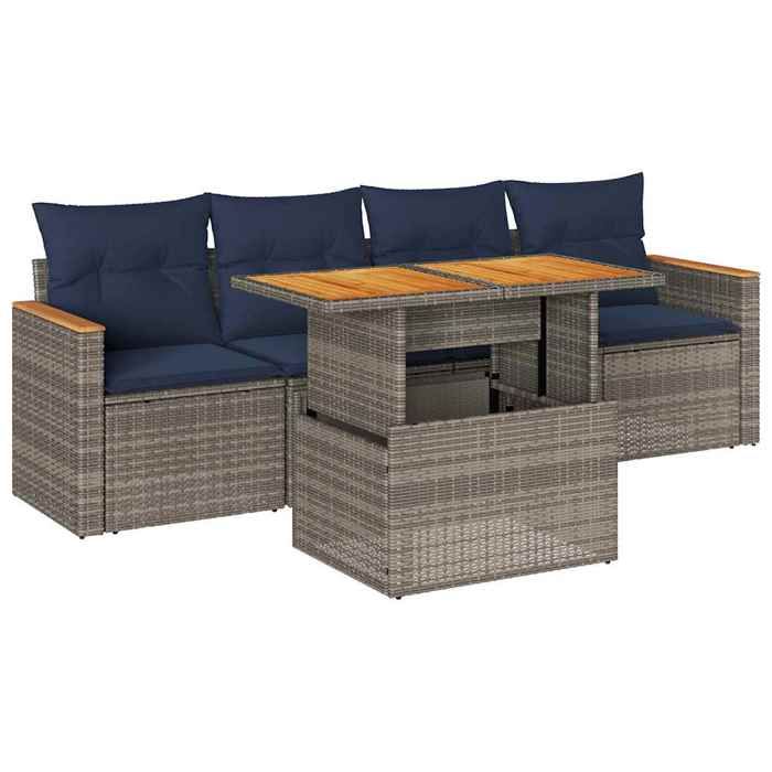VidaXL Garden Lounge Set 5 Pcs with Grey Cushions Wicker, Outdoor Sofa Set, Corner Sofa Set 3327435