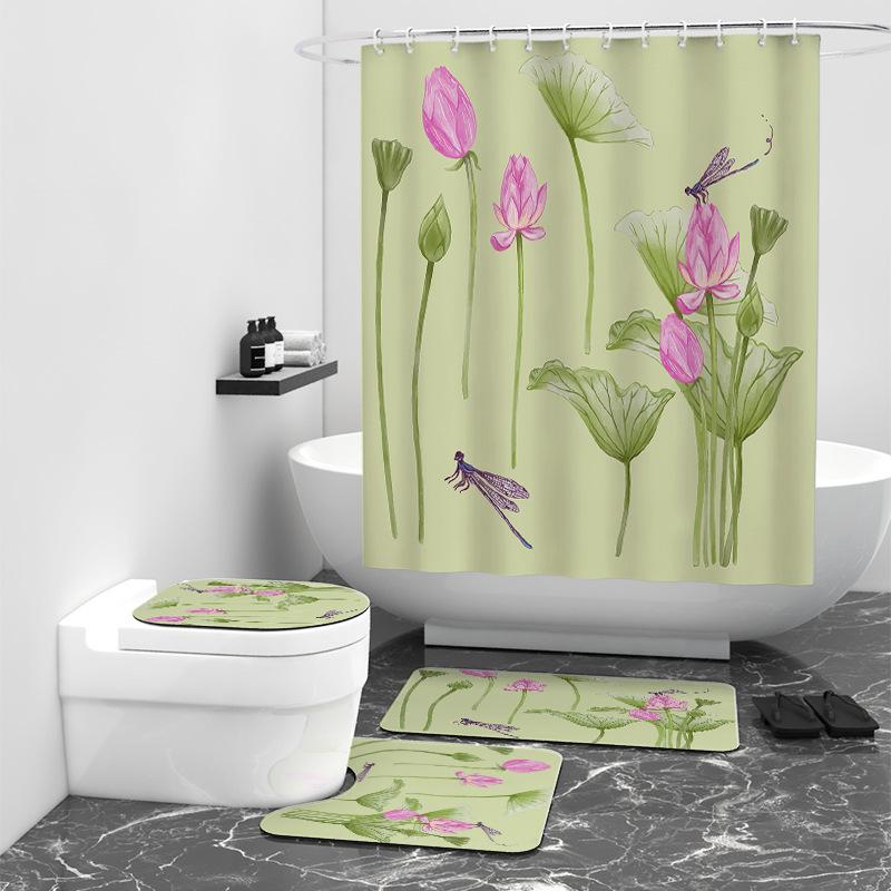 Shower Curtain 3D Digital Printing Shower Curtain Polyester Bathroom Water Curtain Floormat40x60cm