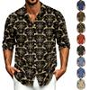 Men's Spring and Fall Casual Long Sleeve Shirt with Christmas Print for Holiday Wear