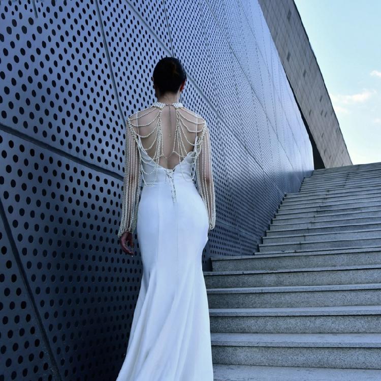 Long Shoulder Chain Sexy Wedding Dress Body Jewelry Pearl Body Chain for Women