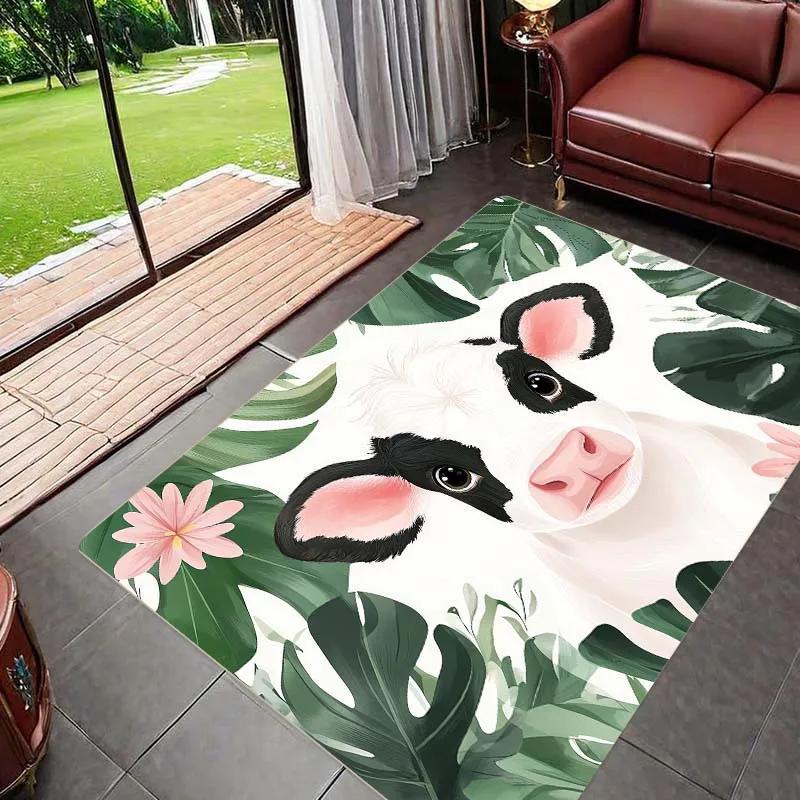 1pc Cute cartoon cow pattern doormat, polyester fabric, machine washable, suitable for bedroom and living room decoration