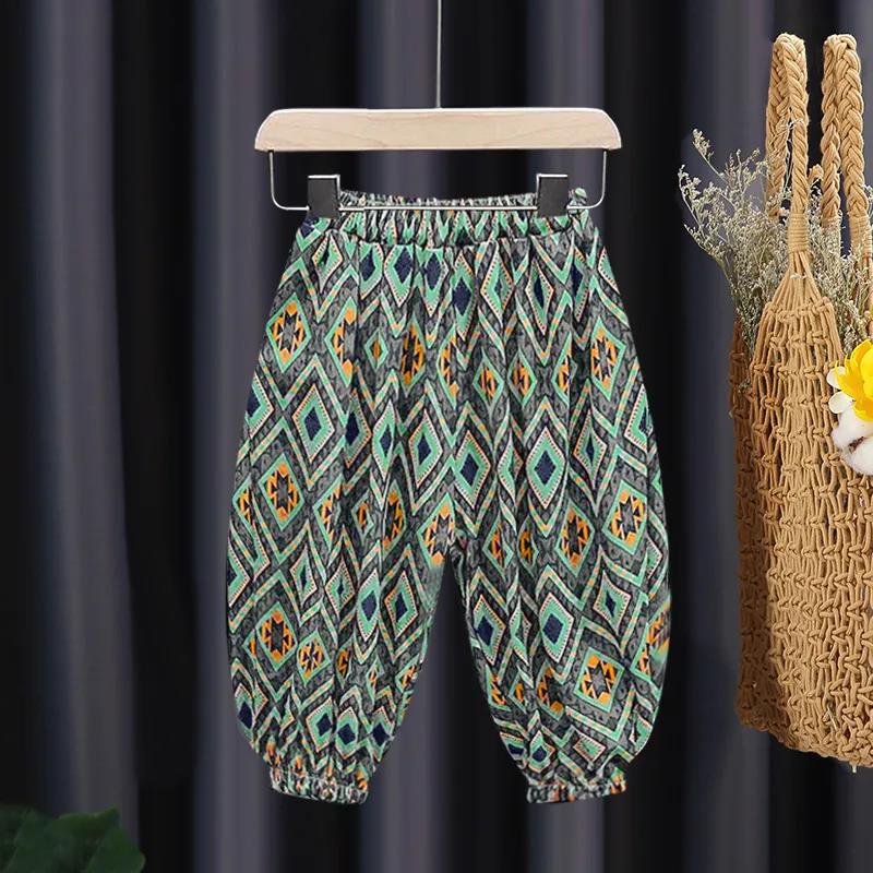 Panda Cartoon Pattern Set Children's Summer Thin Suit Casual Pants + Round Neck Short Sleeve T-Shirt Two-piece Set