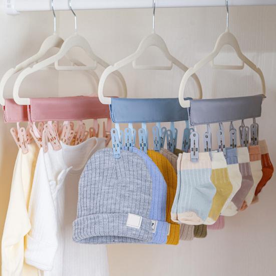 Folding Clothes Hanger Clips Towel Drying Rack Strong Load-bearing Fastener Tape Design Sock Underwear Hanger with 6 Clips