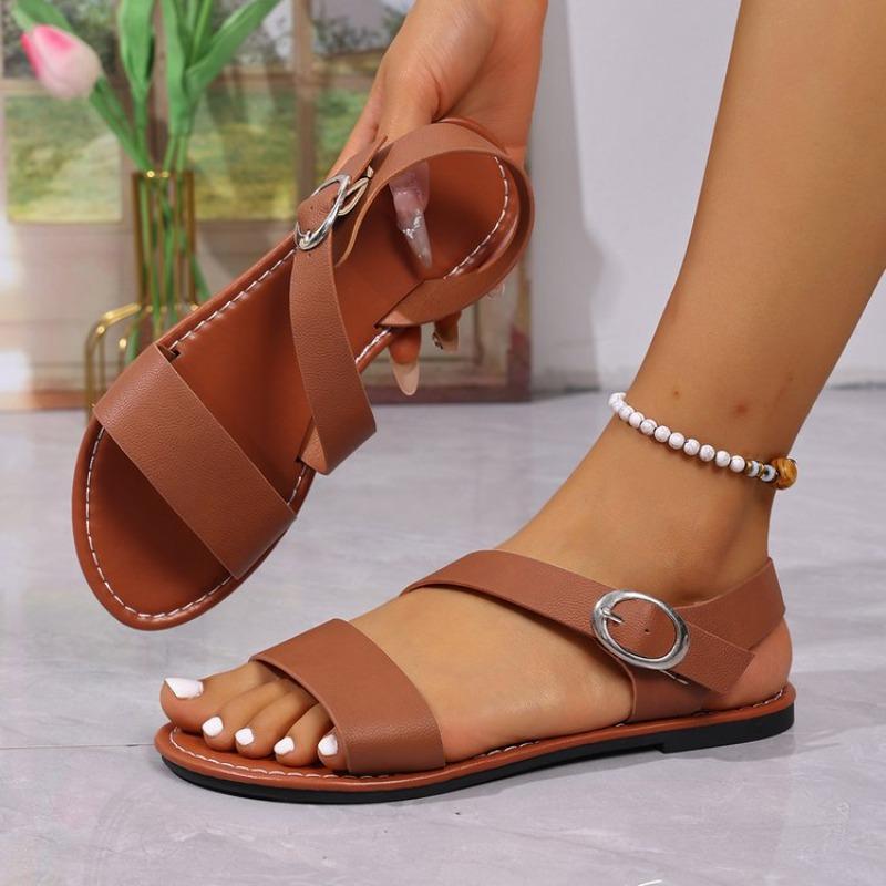 Fashion New Women Flat Sandals Leather Cross Strap Rome Style High Quality Summer Ladies Shoes  Buckle Strap