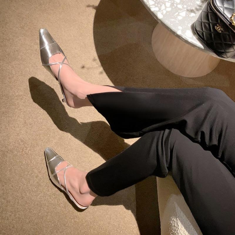 Moda 2025 Nowe Damskie Kapcie Moda Srebrne Czółenka Letnie Sandały Czółenka Średni Obcas Klapki Szpilki Imprezowe Slingback