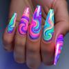 Flerfärgade Långa Balett Nail Art Klistermärken - Regnbågssnurr Gradent Avtagbara Falska Naglar