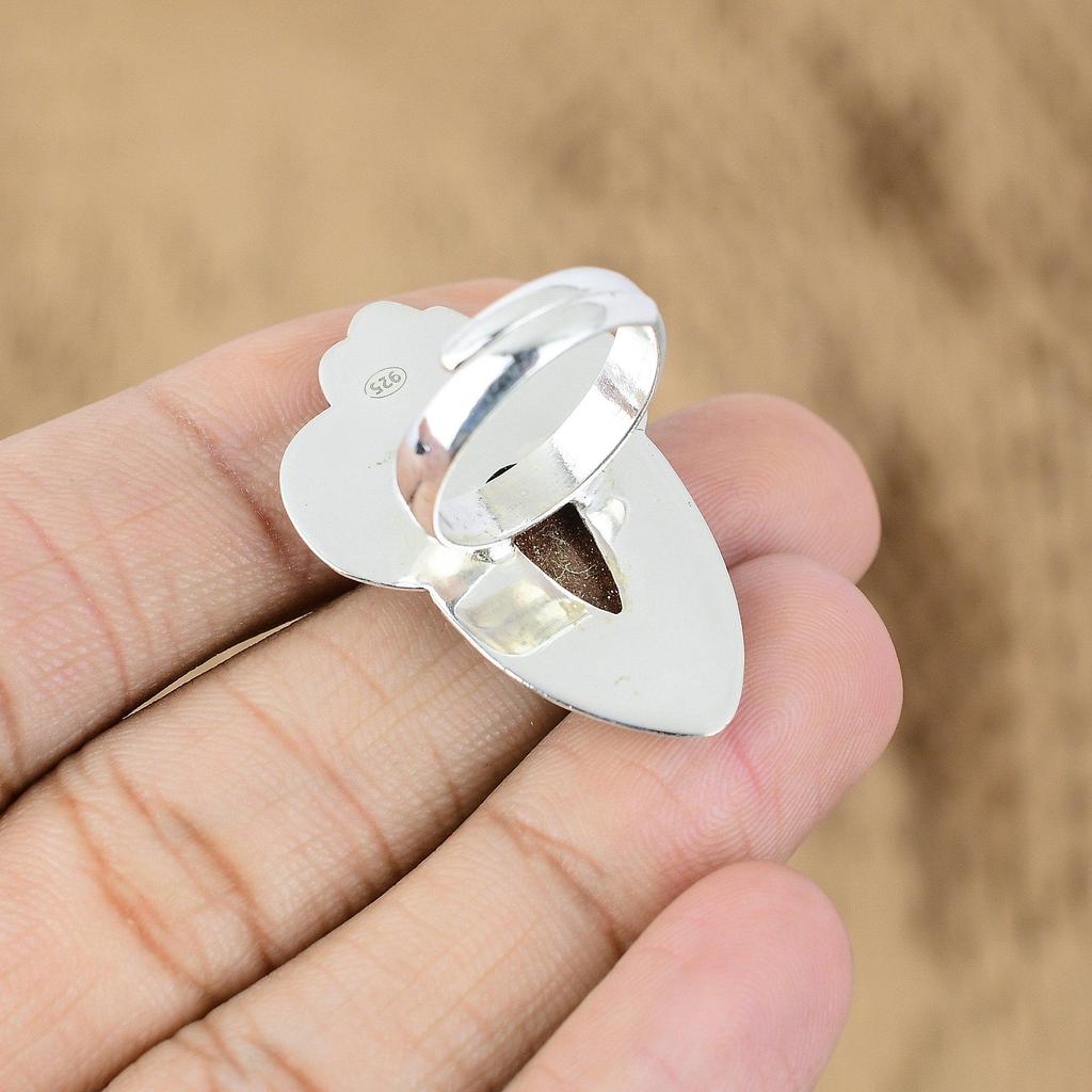 Gift For Her Natural Sunstone Multi Stone Flower Adjustable Ring 925 Silver