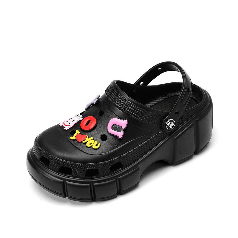 2025 new heightening hole shoes women's sandals wear platform fashion bag head slippers summer high heel sandals tide