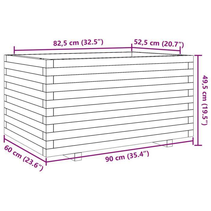 VidaXL Jardinière 90x60x49,5 cm bois de pin massif, jardinière d'extérieur, bac à fleurs, bac à tomates, jardinière de 3282564
