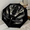 Black and White Snake Head Print Automatic Opening Folding Umbrella with 8-Bone Iron Frame - Perfect for Fans, Travelers, Daily Use, and Fes