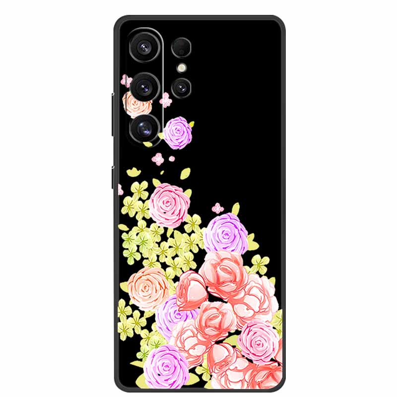 For Samsung Galaxy S26 Ultra Case Cute Floral Black Luxury Soft Silicone Back Cover For Samsung S26 Ultra Cases GalaxyS26 Ultra