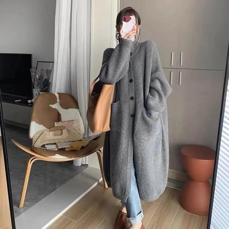 Sweaters Coat Cardigan for Women Autumn Winter Large Size Vintage Loose High-neck Long Sleeve Knit Long Sweaters Jacket
