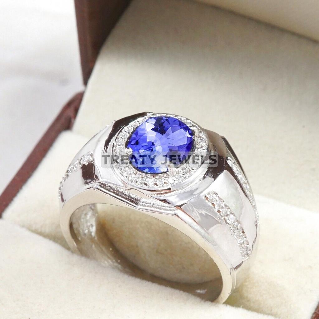 Tanzanite Oval Cut Gemstone With 925 Sterling Silver Ring For Men's #B683 JL375688168226