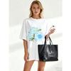 Black Oversized T Shirt With Blue Floral Print For Casual Wear