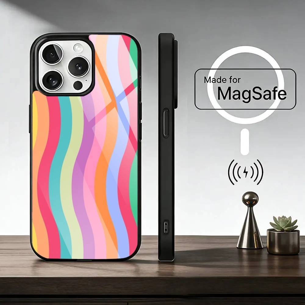 Striped Color Blocking Art Pattern Phone Case For iPhone17,16,15,14,13,12,11 Plus,Pro Magnetic For Magsafe Wireless Charging