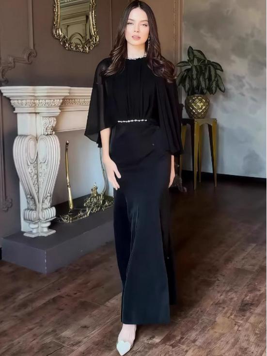 Autumn 2025 European & American Elegant Waist-Hugging Evening Dress