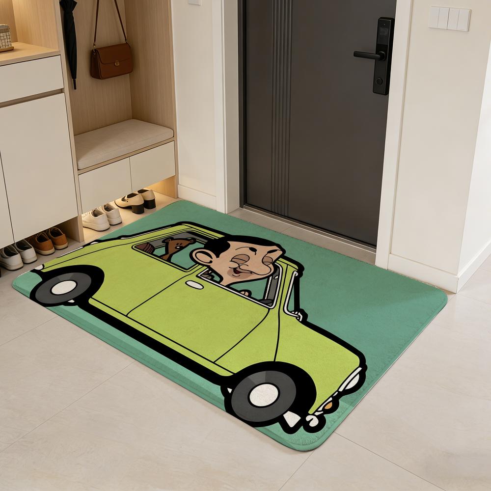 Character M-Mr. Bean Floor Mat Flannel Door Mat Non-Slip Absorbent Washable Indoor Home Rug