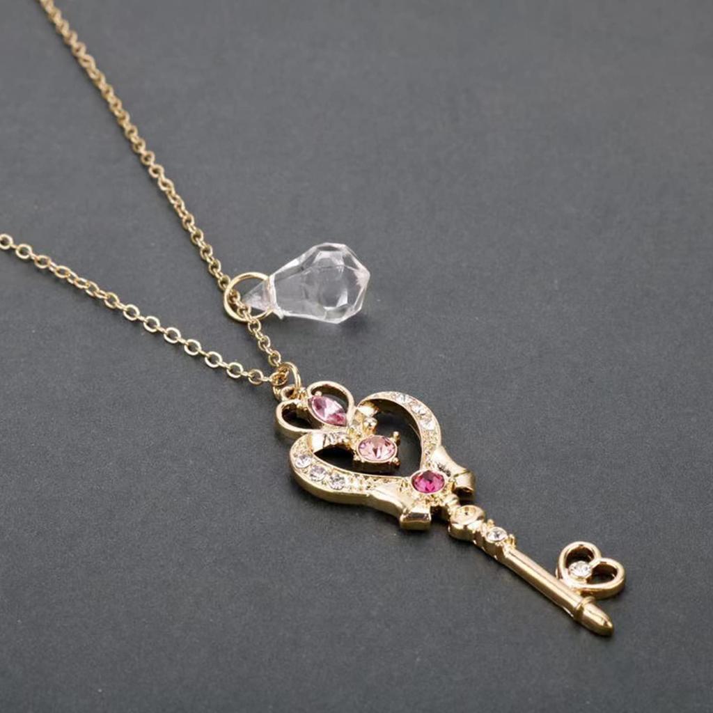 Sailor Moon Halskette für Schlüssel der Zeit und Kristallstern-Kompaktpuder Pretty Guardian Accessoire Kosmetik Frauen, Weltraum, Halskette, Anhänger,