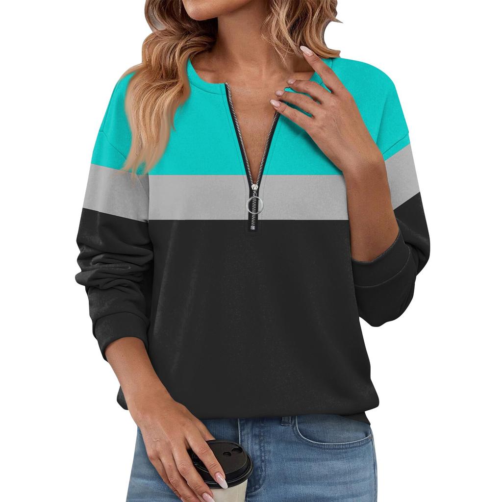 Women Casual Long Sleeve Basic Quarter Zipper Print Pullover Sweatshirts Casual Top Fall Clothes