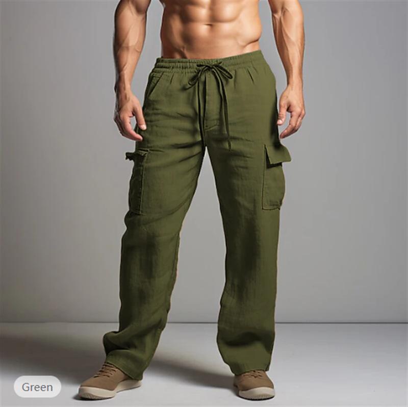 Pantalones casuales holgados y ligeros para hombre, con cordón y cintura elástica, para yoga, playa, rectos, transpirables y con bolsillos.