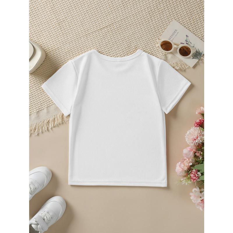 European Sizes Girls' Casual Summer Short-Sleeve T-Shirt | Happy Valentine'S Day Heart Cartoon Print, Crew Neck, Slight Stretch Fabric, Regular Fit