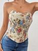 Summer Retro Floral Print Bandeau Top - Fishbone Style