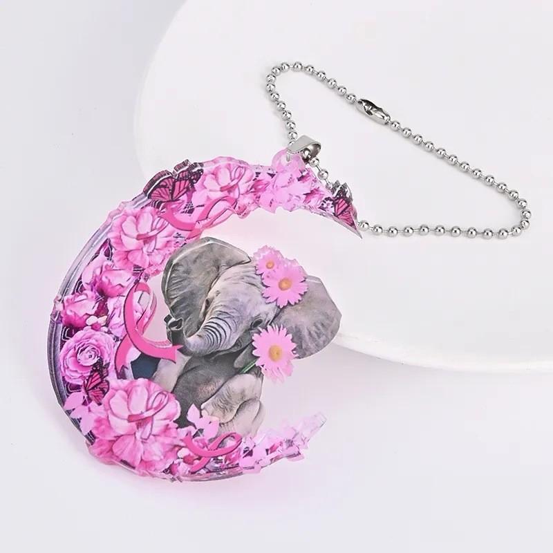 Moon Whimsical Pink Flower And Elephant Acrylic Car Pendant For Chic Interior Car Decor