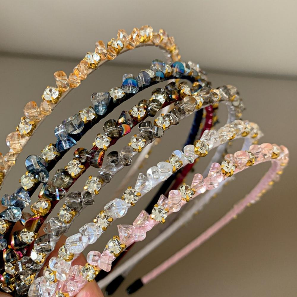 3pcs random color beaded thin headbands, elegant and shiny style, sparkling headbands, suitable for daily wear