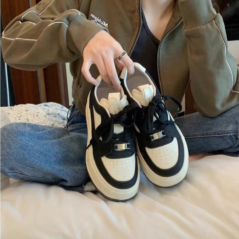 Rindslederversion~ farblich passende runde Zehenpartie lässige Sportschuhe atmungsaktive Dad-Schuhe zum Schnüren dicke Sohle Schuhe Damen