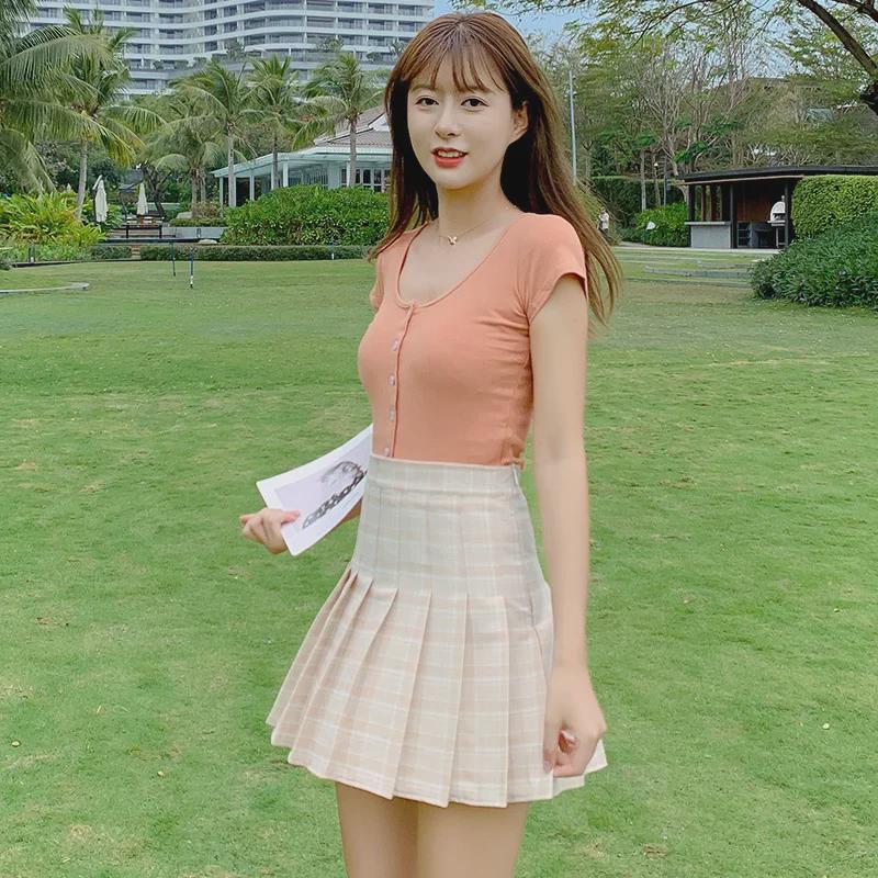 Women's High Waist A-Line Skirt - Summer 2025 Plaid Pleated Design