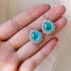 Paraiba Water Drop S925 Silver Needle Stud Earrings, Emerald Slightly Inlaid Imitation Diamond Temperament Light Earrings