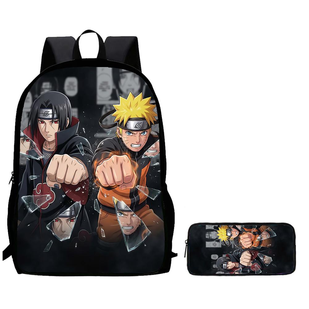 2Pcs Set Kids Backpack With Pencil Bag, Cartoon NARUTO School Bag For Boys Girls Aged 6-10, Durable Lightweight School Backpack.