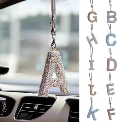 Bling Auto-Buchstaben-Anhänger aus Kunstkristall, Buchstaben-Anhänger, Auto-Rückspiegel, zum Aufhängen, Strass-Alphabet-Ornament für Auto, Baum-Zubehör