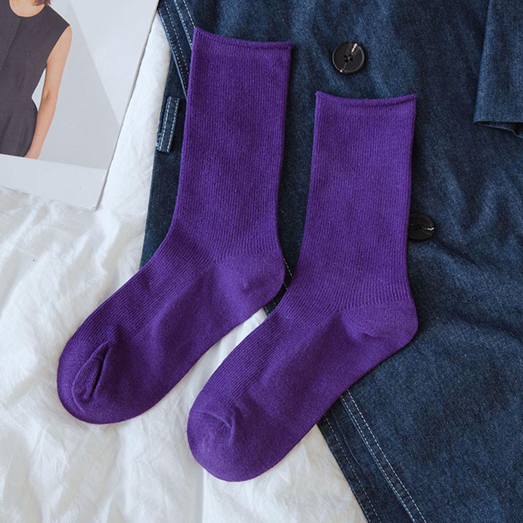 

Женские однотонные осенние носки, повседневные хлопковые носки, теплые носки One size темно-фиолетового