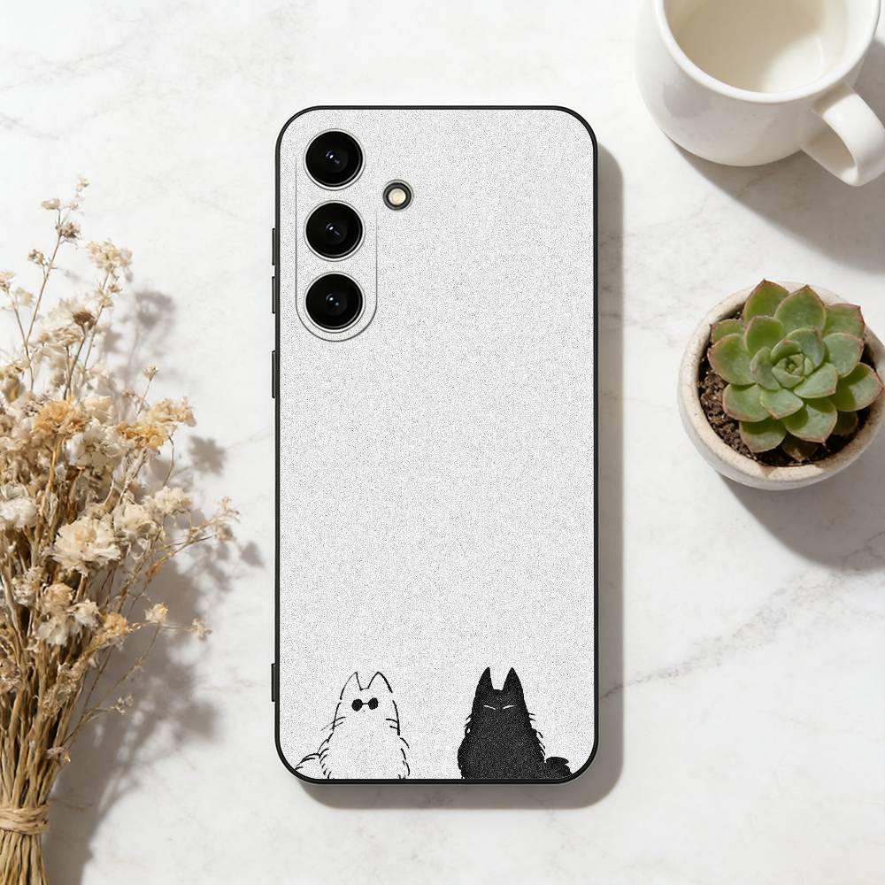 Cute Cat Art Prints Phone Case For Samsung Galaxy A73,A72,A71,A70,A53,A52,A51,Others Soft Black Cover
