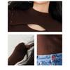 Trendy Black Knitted Sweater for Women, Hollow Out Design, Half-high Collar, Straight Cut, Figure Slimming
