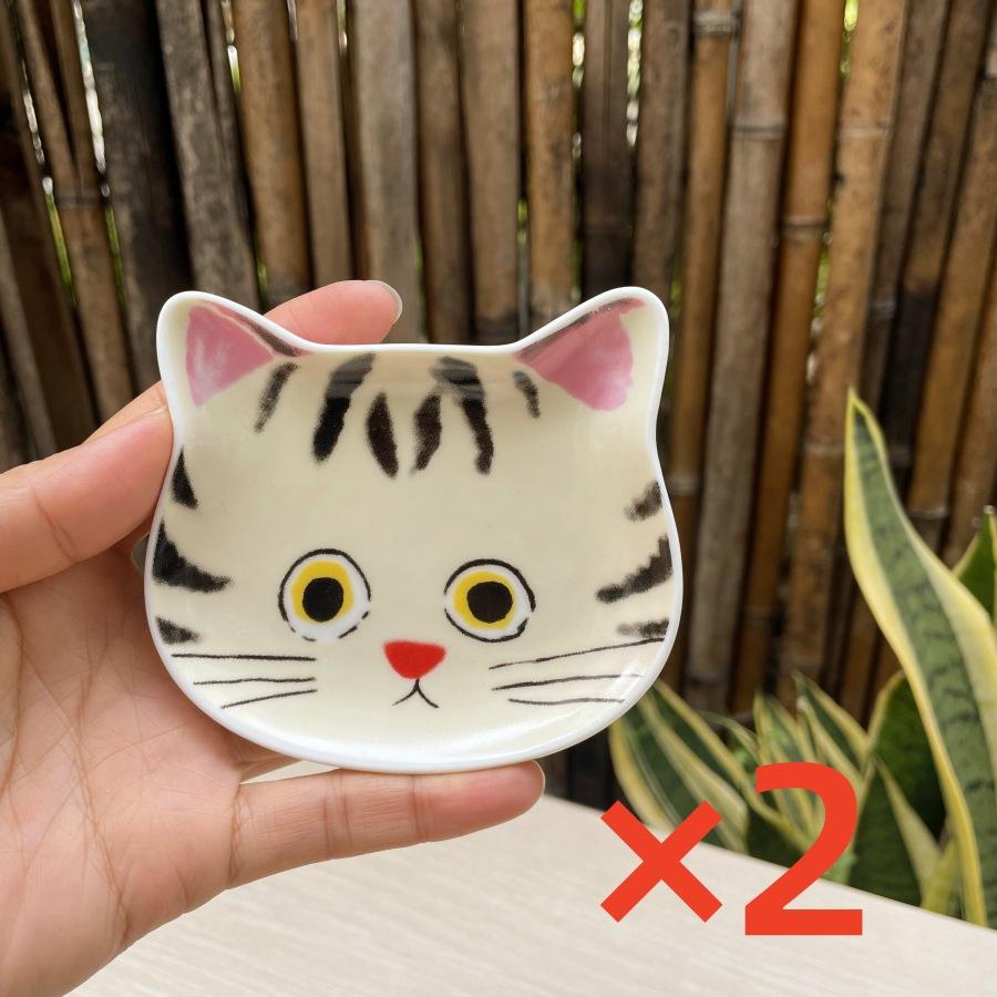 2PC Mini Serving Dishes Adorable Snack Plates Perfect Housewarming Gift Ceramic Cartoon Cat Head Kitchen Spoon Holder Cute