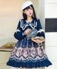 Milky Time Classic Lolita Dress, Long Sleeves, Cat Design, Sailor Collar, Navy, Cosplay Costume, Women's, Medium (Navy, M)