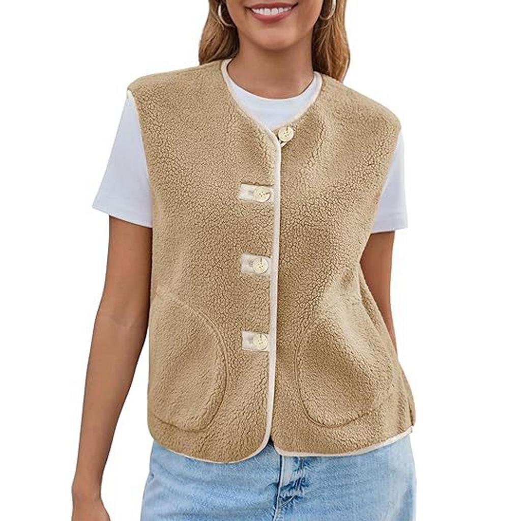 Women's  Outerwear Vests Tops Zip Up Collared Sleeveless Jacket With Pockects
