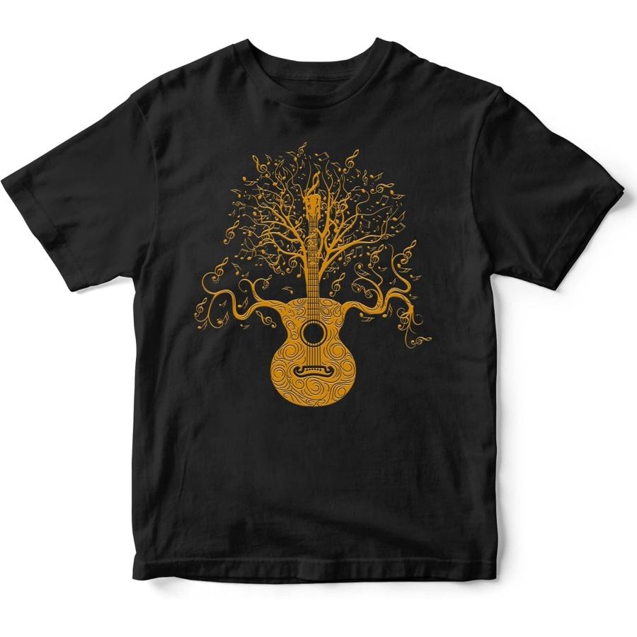 Acoustic Guitarist Tshirt Vintage Acoustic Guitar Tree of Life Art Guitar Player Gift T-Shirt for Men Women S чёрный