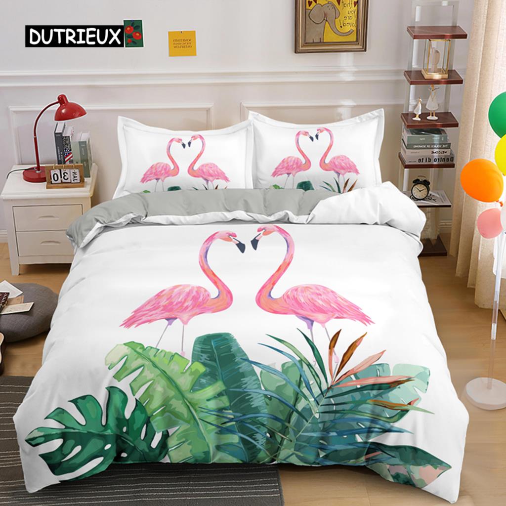 Cartoon Pink Flamingo Bedding Set Girls Kids Teens Cute Duvet Cover Set Single Twin Queen King Size 2/3pcs Polyester Quilt Cover