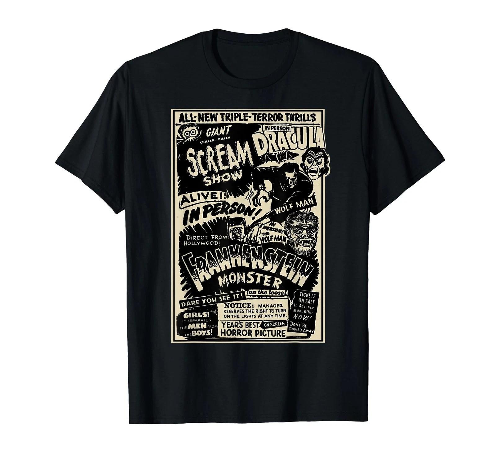 Horror Movie Monster Mummy Dracula Werewolf Frankenstein T-Shirt S