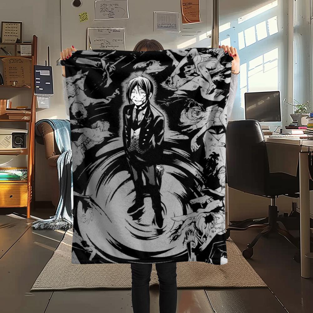Flanelová deka s potiskem Black Butler, Vysoce kvalitní, Pohodlná pro všechna roční období, Domácí dekorace, Teplo a pohodlí, Perfektní pro vánoční dárky07