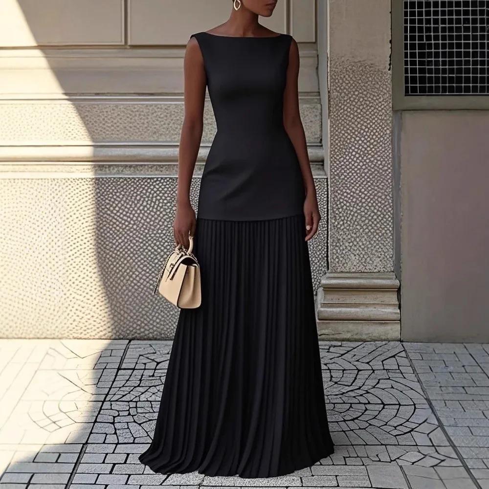 

Elegant European & American Evening Gown Pleated Two-Piece Set: Party Vest & Half Skirt US22W