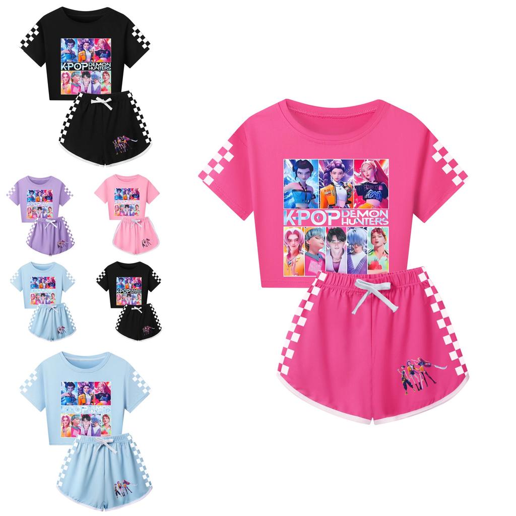 Padrão Caçadores de Demônios Kpop Conjunto de Pijama de Manga Curta e Shorts para Crianças e Adultos