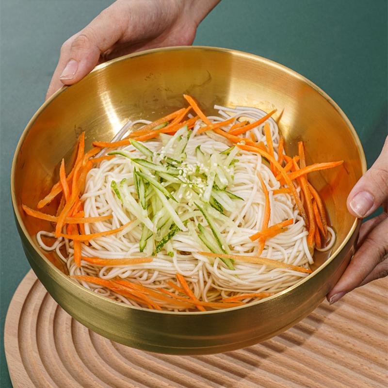 304 Rustfritt Stål Dobbeltlags Kald Nudelskål Koreansk Stil Anti-skolding Store Salat Suppeskåler Kjøkkenredskaper
