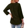 Womens V Neck Three Quarter Sleeve Blouse Loose Fit Button Lightweight Pullover Top for Casual Office Wear